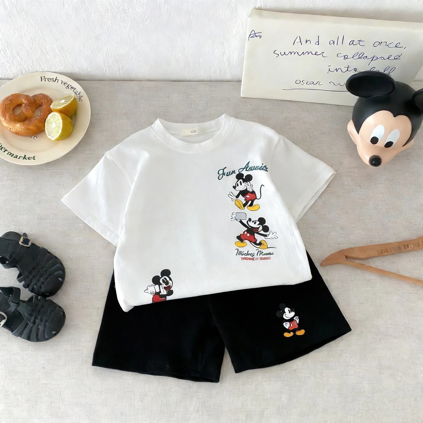 2pc/set For Boy Clothes Summer Short Sleeve Suit Children Mickey T-shirt Shorts Casual Two Piece Outfits Kids Costume Tracksuits