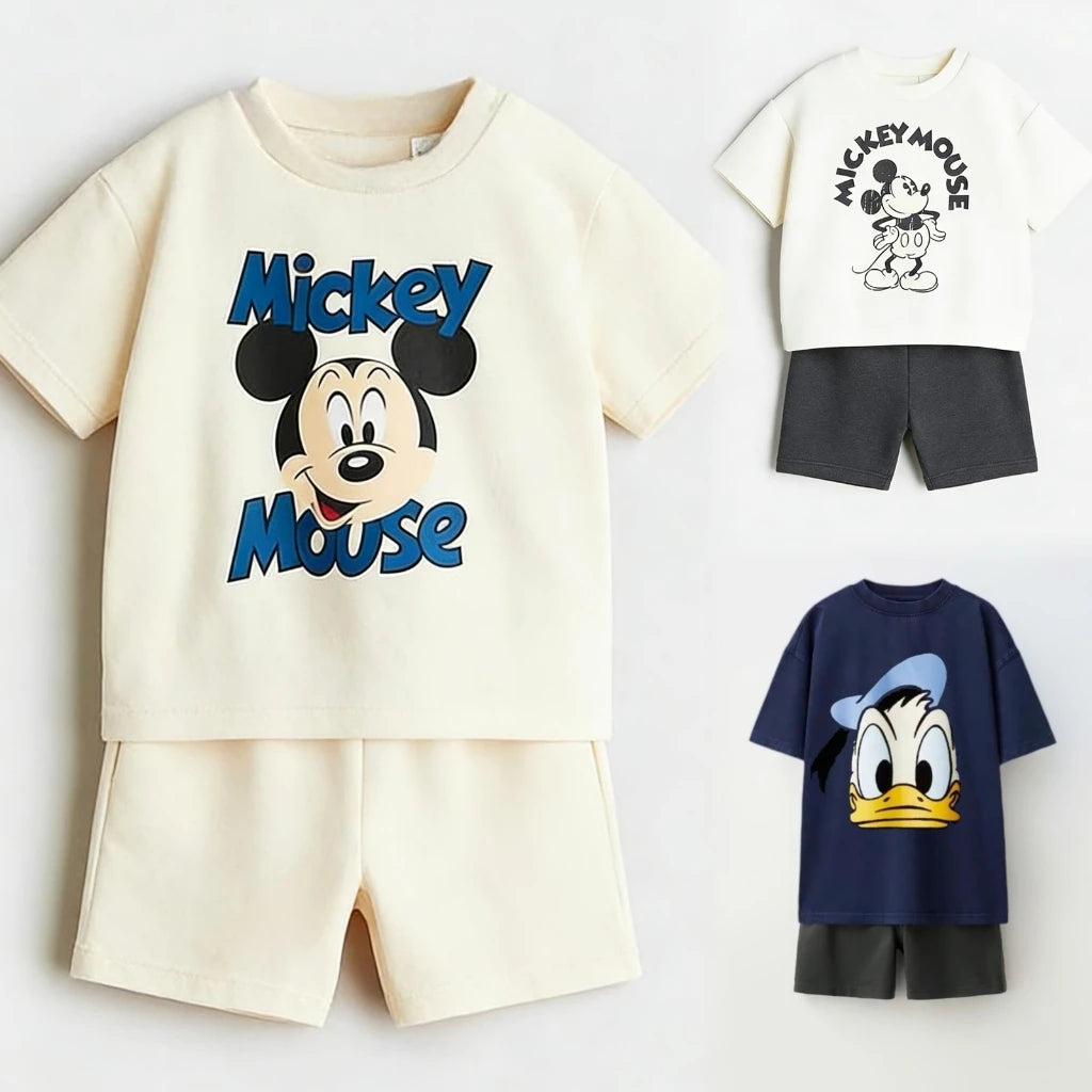 Mickey 2piece Set For Children's Clothes 2026 New Summer Clothing Disney Cartoon T-shirt + Shorts Kids Casual Suit Tracksuits
