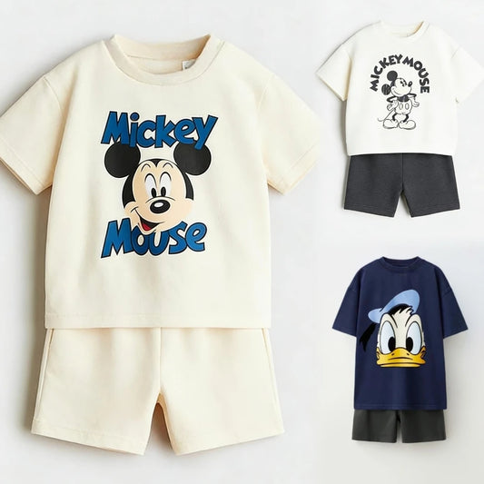 Mickey 2piece Set For Children's Clothes 2026 New Summer Clothing Disney Cartoon T-shirt + Shorts Kids Casual Suit Tracksuits