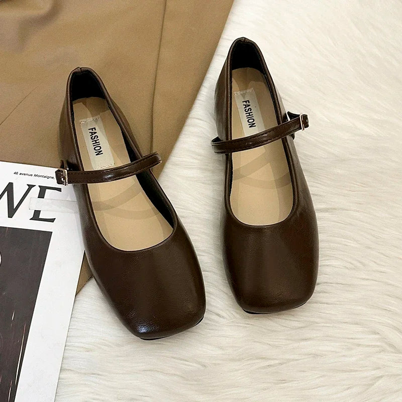 2025 Women Leather Shoes Spring Autumn New Fashion Korean Style Soft Bottom Anti-slippery Versatile Retro Simple Lady Flat Shoes