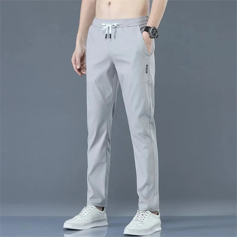 Summer Thin Casual Pants Quick Dry Loose-Fit Plus Size Straight-Leg Pants Elastic Wear-Resistant Sports Ice Silk Trousers For Me