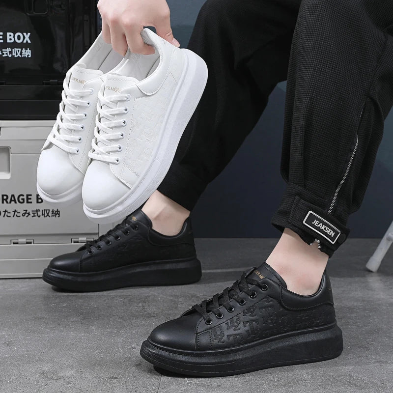 Classic white shoes for men 2025 hot style versatile platform thick sole heightening men's shoes casual sneakers black