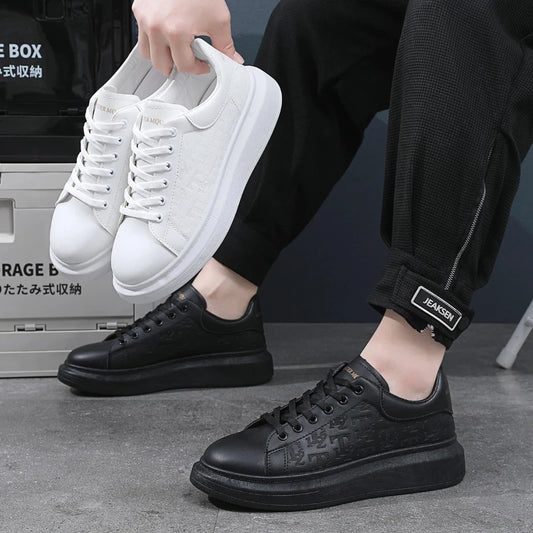 Classic white shoes for men 2025 hot style versatile platform thick sole heightening men's shoes casual sneakers black