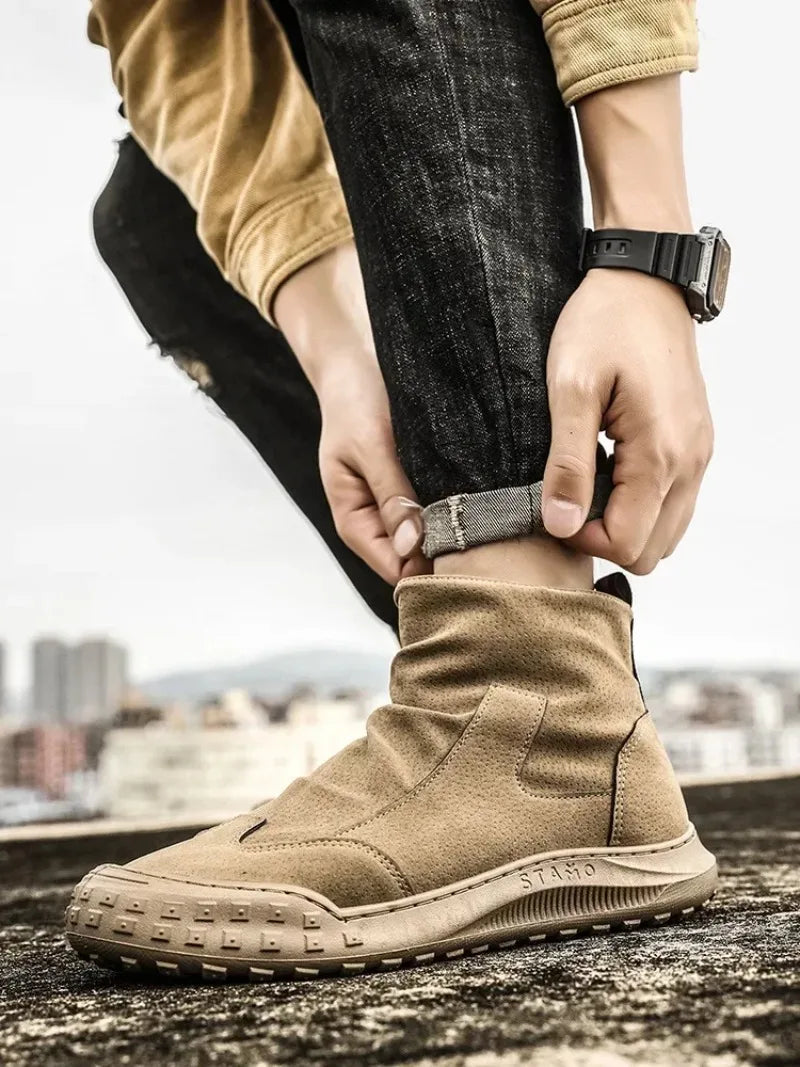 Boots for Men Retro Side Zipper Men's Ankle Boot Pleated Designer Men Boots  Outdoor Non Slip Workwear Booties Botas Para Hombre