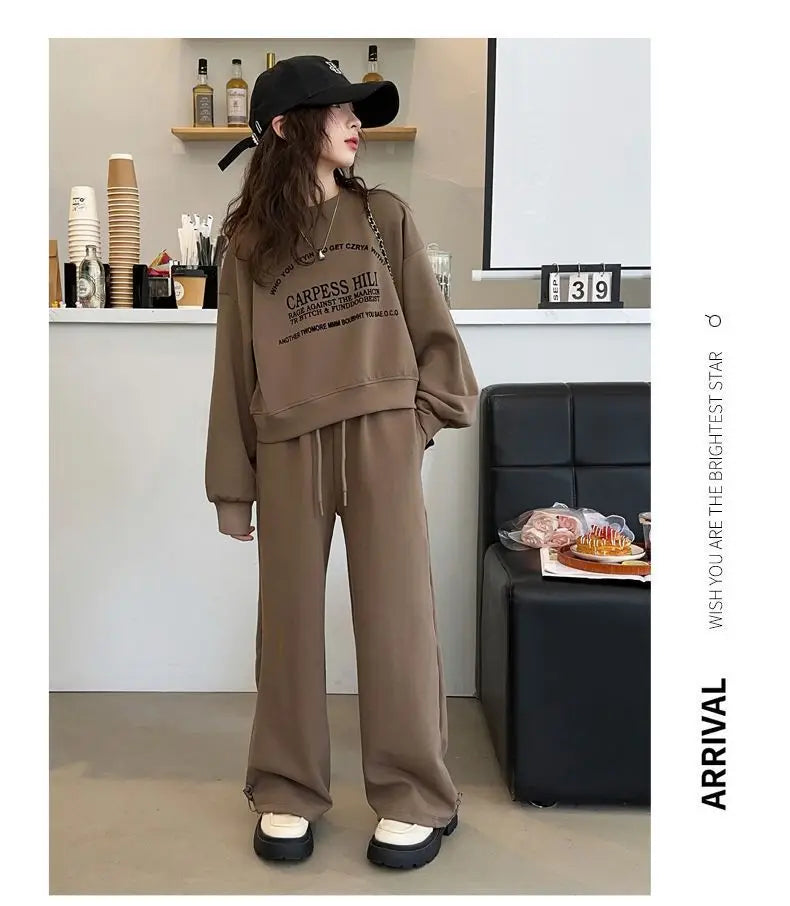 2025 autumn winter kids Girls Clothes Suit Child letters sweatshirt crop top + wide leg pant Tracksuit 4 5 6 7 8 9 10 11 12 year