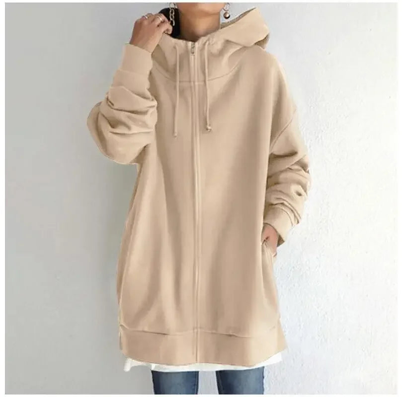 2025 Autumn Women's Hoodie Black Long Sleeve Lace Up Zippers Pockets Plush Hoodies Female Winter Trendy Casual Ladies Clothes
