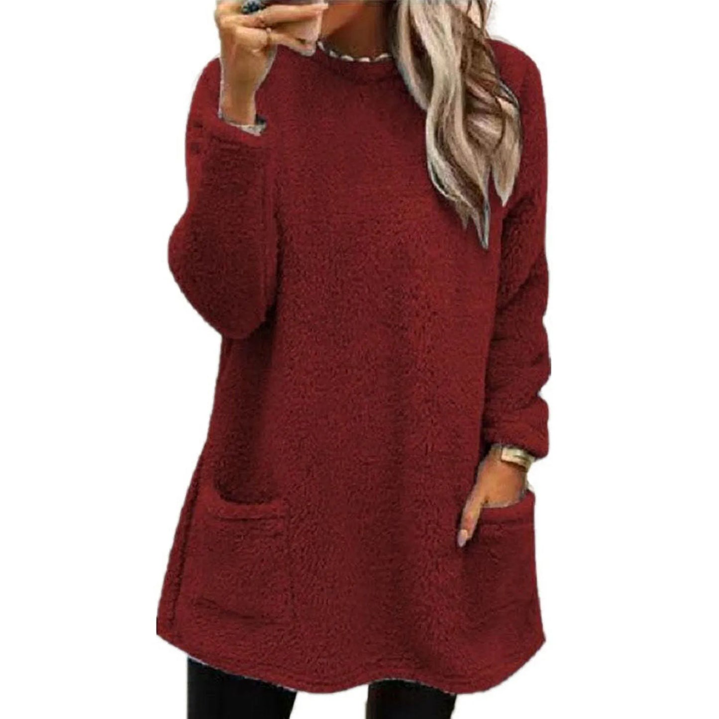 Autumn Winter Casual Women Solid Color Crew Neck Long Sleeve Sweatshirt Pullover