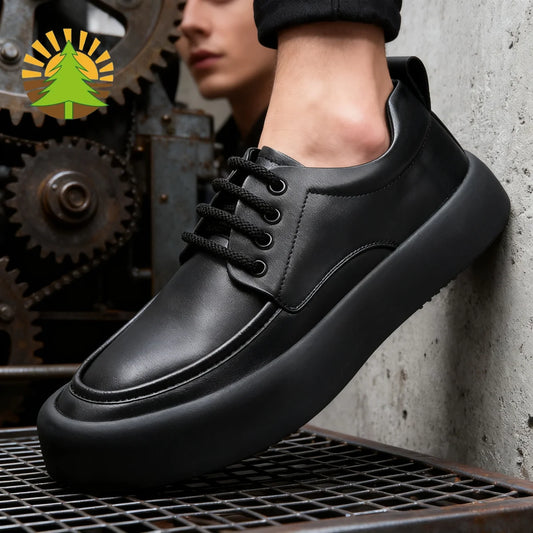 Men's Shoes 2025 Autumn New Trendy British Style Round-Toe Thick-Soled Derby Shoes Genuine Leather Black Formal Casual Leather Shoes, High-End Business Men's Shoes All-Season Soft-Soled Anti-Odor Leather Shoes Men's Korean St