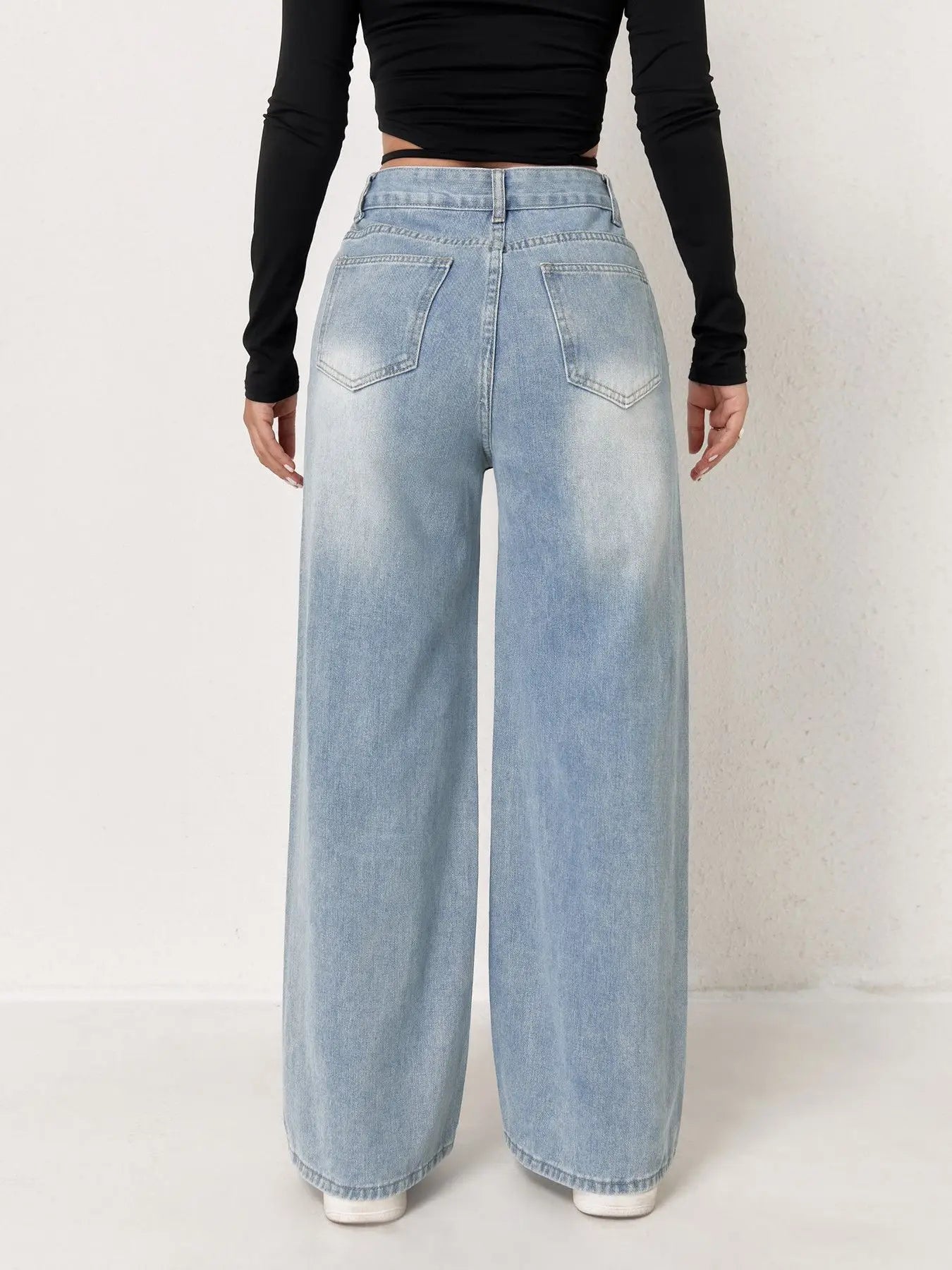 European and N Trend Washed Blue Wide Leg Jeans Women Jeans Women Comfortable Fashion All-matching Trend Jeans