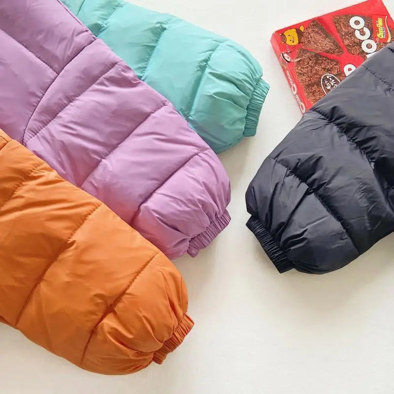 Children Boys Short Thick Parkas Standing Collar Silk Floss Bread Jacket for Boy Girl Letter Warm Solid Toddler Boys Winter Coat