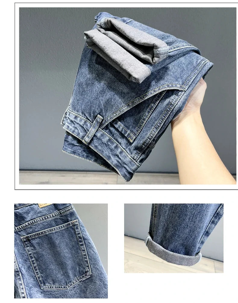 Men's Tapered Jeans Fashion Streetwear Casual Pants Personality Vintage Blue Denim Trousers Hip Hop High Quality Male Clothes