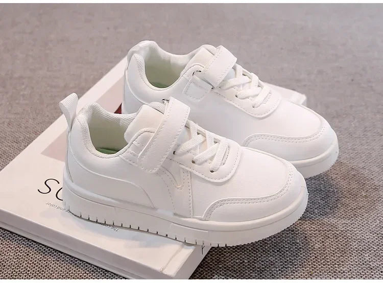 Kids Sports Shoes Non-slip Soft Sole Children White Shoes Hook&loop 2025 New Students School Flat Shoes Comfortable Trendy