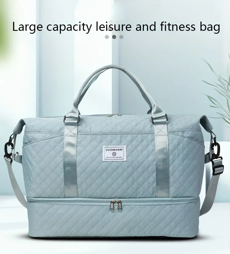 2pcs Set Large Capacity Travel Duffel Bag with Shoe Compartment and Cosmetic Pouch, Casual Nylon Gym Bag, Weekend Overnight Bag