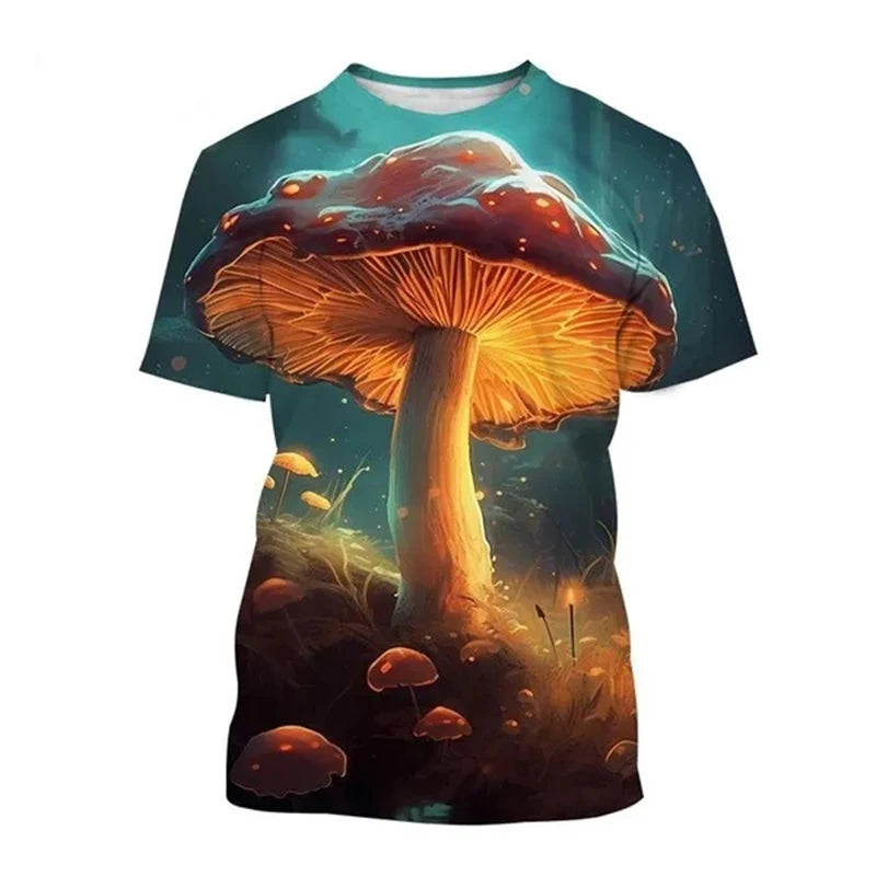 Mushroom Forest T-Shirts Plants Graphic 3D Print Men Women T Shirt Short Sleeve Oversized Harajuku Y2k Tops Tees Kids Clothing