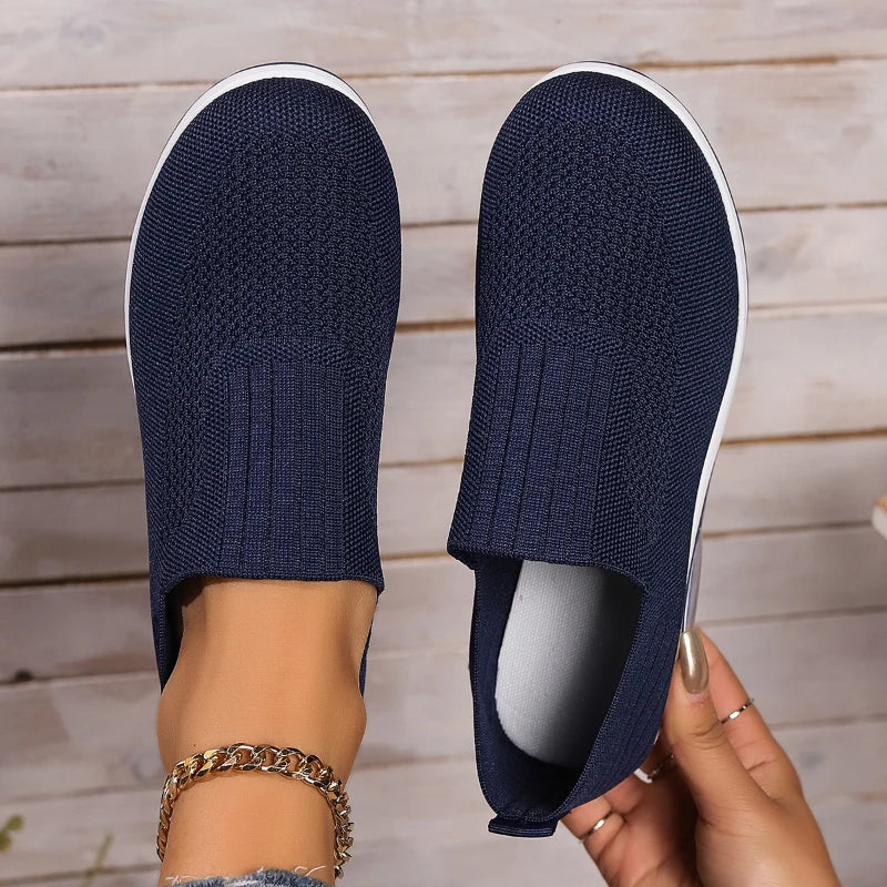 2025 Women's Shoes Slip on Sneakers Platform Solid Color Casual Shoes New Knit Ladies Vulcanized Shoe Wedges Women Walking Shoes