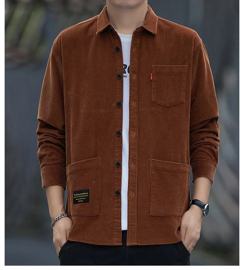 Corduroy Long Sleeve Shirt Casual Slim Fit Youth Multi Pocket Wear Resistant Fashionable Spring Autumn Men's Outerwear