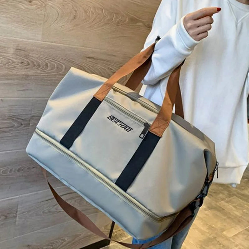 Large Capacity Travel Bag, Dry Wet Separation Design, Foldable Waterproof Gym Bag,Shoe Compartment, Ideal for Outdoor Activities