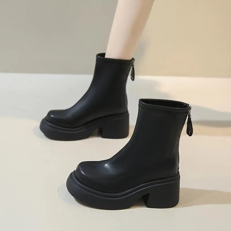 Women's Boots Autumn Luxury Designer Female Shoes Winter Footwear Boots-Women Black Fashion High Heel Ladies Rock Ankle 2025