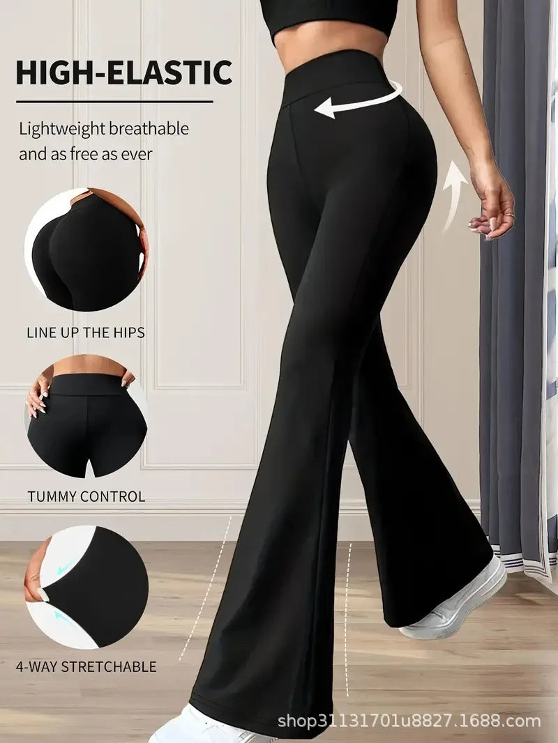 Women's high-waisted, slimming, drapey horseshoe sharkskin pants, micro-flared yoga pants, extended length