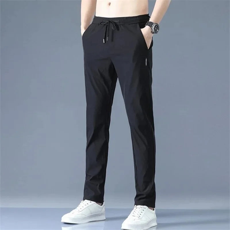 Summer Thin Casual Pants Quick Dry Loose-Fit Plus Size Straight-Leg Pants Elastic Wear-Resistant Sports Ice Silk Trousers For Me