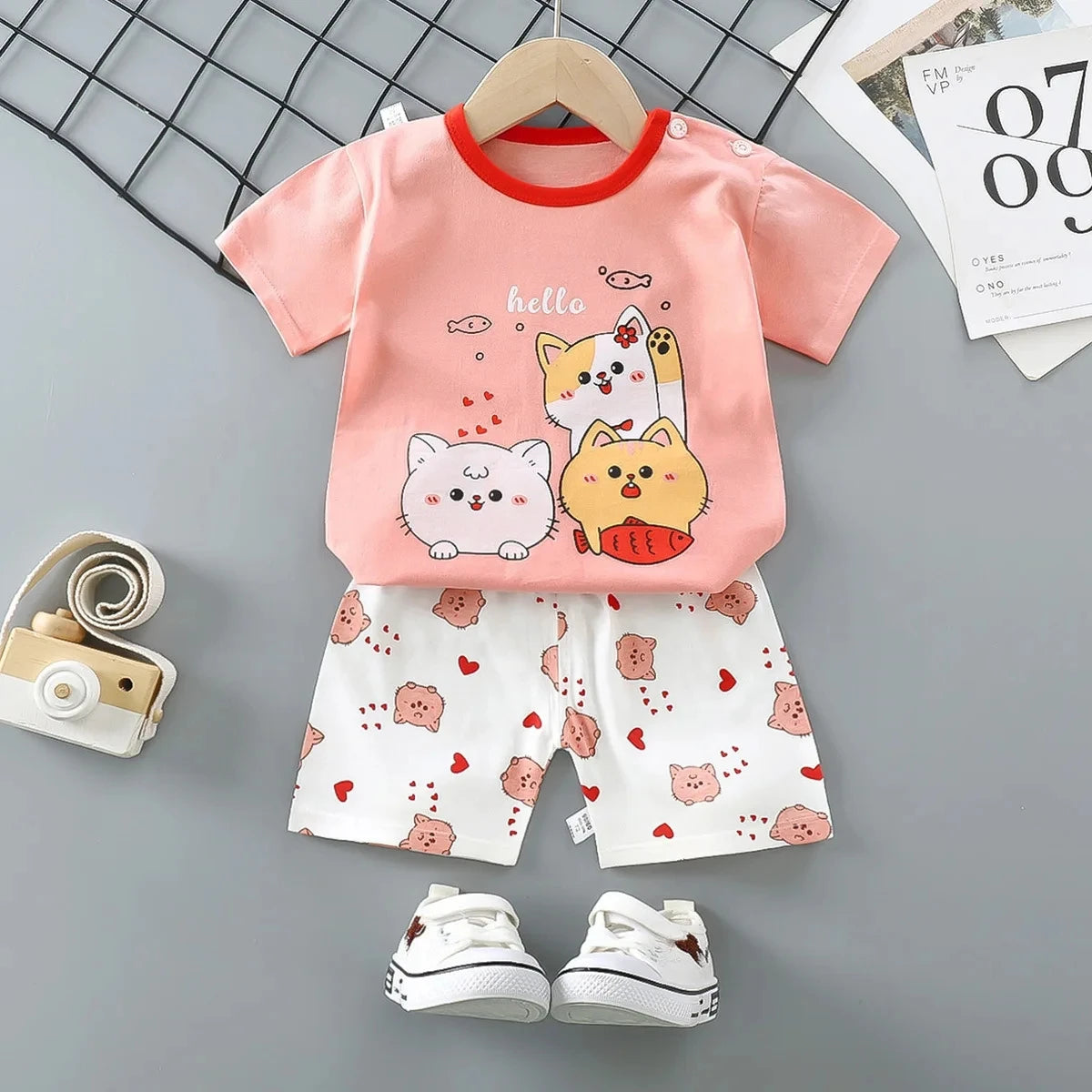 Children's Short Sleeve Set Summer Boys' Clothing Girls' T-shirt Baby Summer Clothing 2025 Children's Clothing