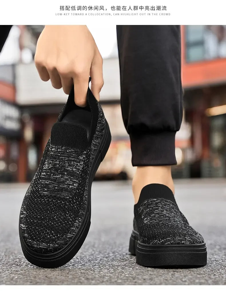 Men's Casual Shoes with Simple Mesh Design Flat Low-top Spring and Summer Shallow-mouthed Wearing Style Versatile Walking Shoes