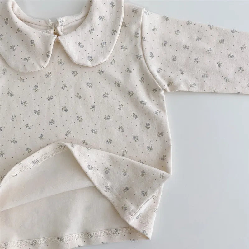 2025 Autumn New Baby Long Sleeve Cotton T Shirts Infant Plaid Floral Cute Girls Tops Kids Versatile Casual Lapel Bottoming Shirt
