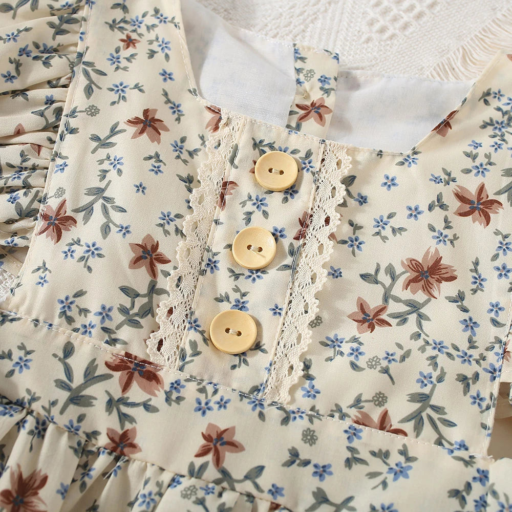 Kids Dresses for Girls Floral Flying Sleeves Casual Dresses Summer Ruffles Sweet Casual Daily Dress Toddler Casual Flower Dress