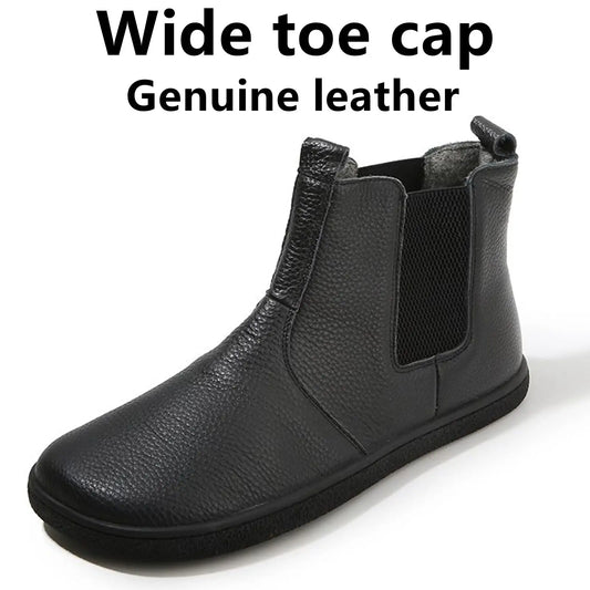 Barefoot Leather Boots With Wool Linning Inside For Women  man Zero Drop Wider Toes Box
