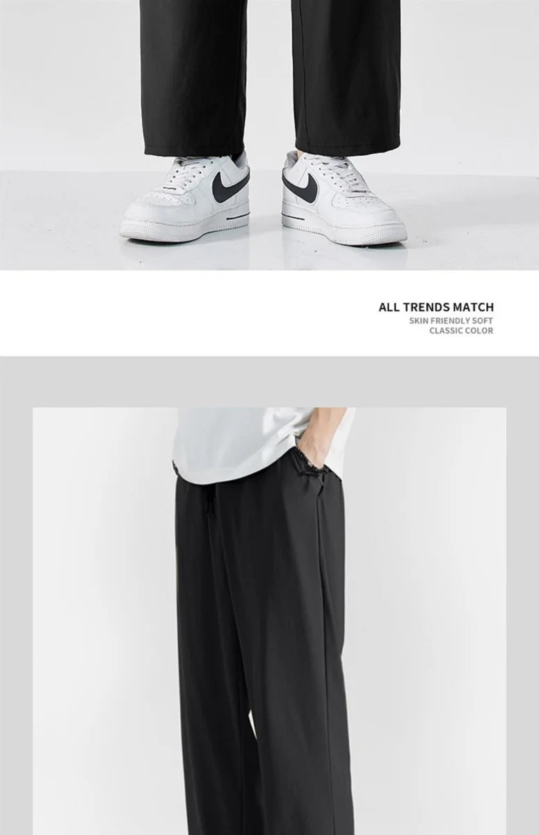 Ice Silk Men's Summer Thin Qui Dry Sports Loose Fit Breathable Long Pants Casual Trousers Youth Active Sle Basic Color