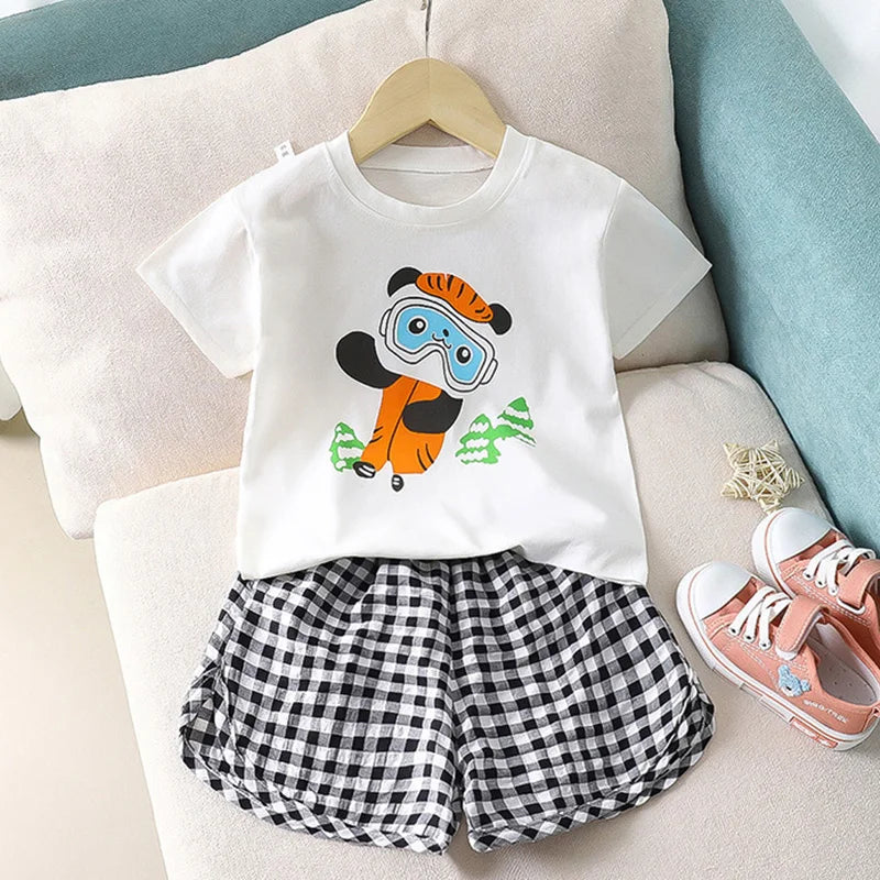 Baby Girls Set Summer Children Clothing Sets Plaid Shorts Short Sleeve T-Shirt Baby Girl Clothes Sweet Cute Outfits for 2-4Years