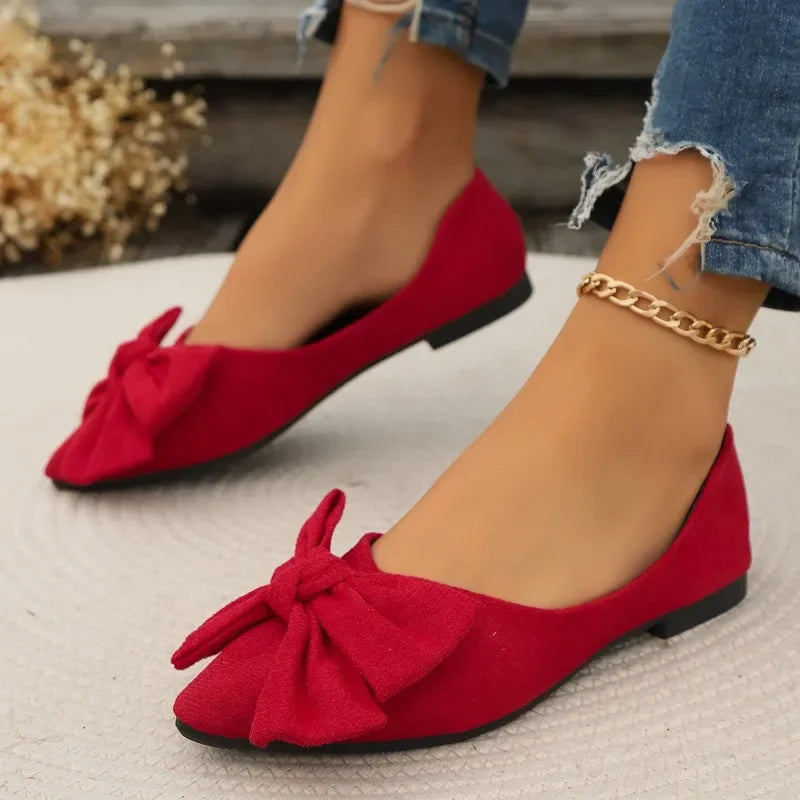 Women's Shoes 2025 Spring Pointed Women's Flats Fashion Bow Loafers Slip on Walking Flat Shoes Ladies Shallow Comfort Sneakers