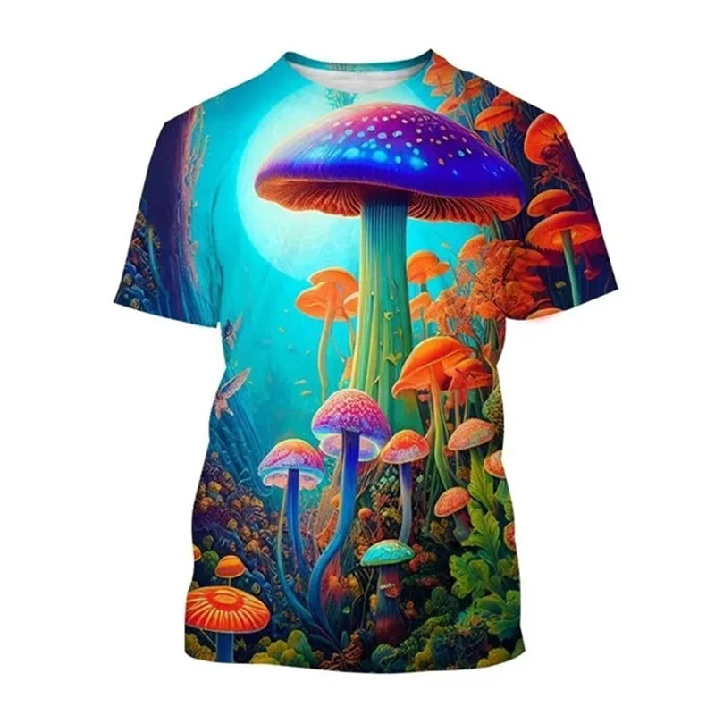 Mushroom Forest T-Shirts Plants Graphic 3D Print Men Women T Shirt Short Sleeve Oversized Harajuku Y2k Tops Tees Kids Clothing