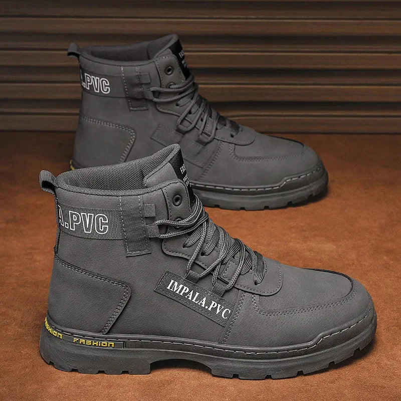 2025 Winter Mens Shoes New in Casual Male Boots Platform Tactical Ankle High Top Outdoor Walking Loafers Leather Army Sneakers