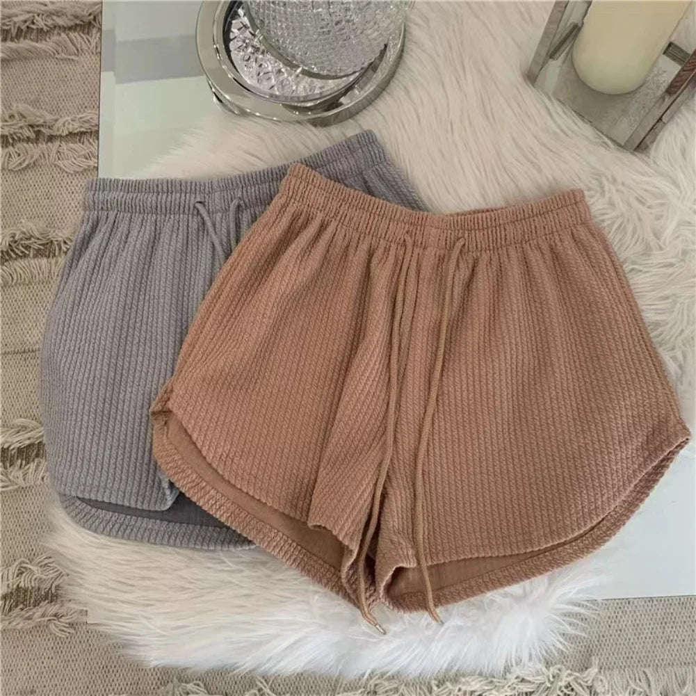 Women's High Waist Shorts Solid Color Fashionable Casual Loose Pocket Lace Up Shorts Girls Soft Cool Female Shorts