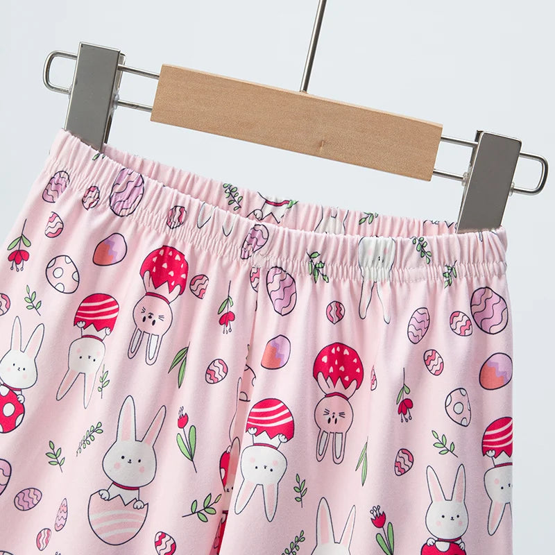 2-piece Summer Children's Shorts Short Sleeve Suit Girl Sweet And Lovely Pink Rabbit Coat Boy Handsome Bear Joker Home Clothes