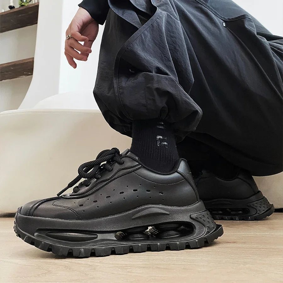 Sports shoes for men casual leather shoes street fashion brand design shock absorption soft sole height increasing dad shoes