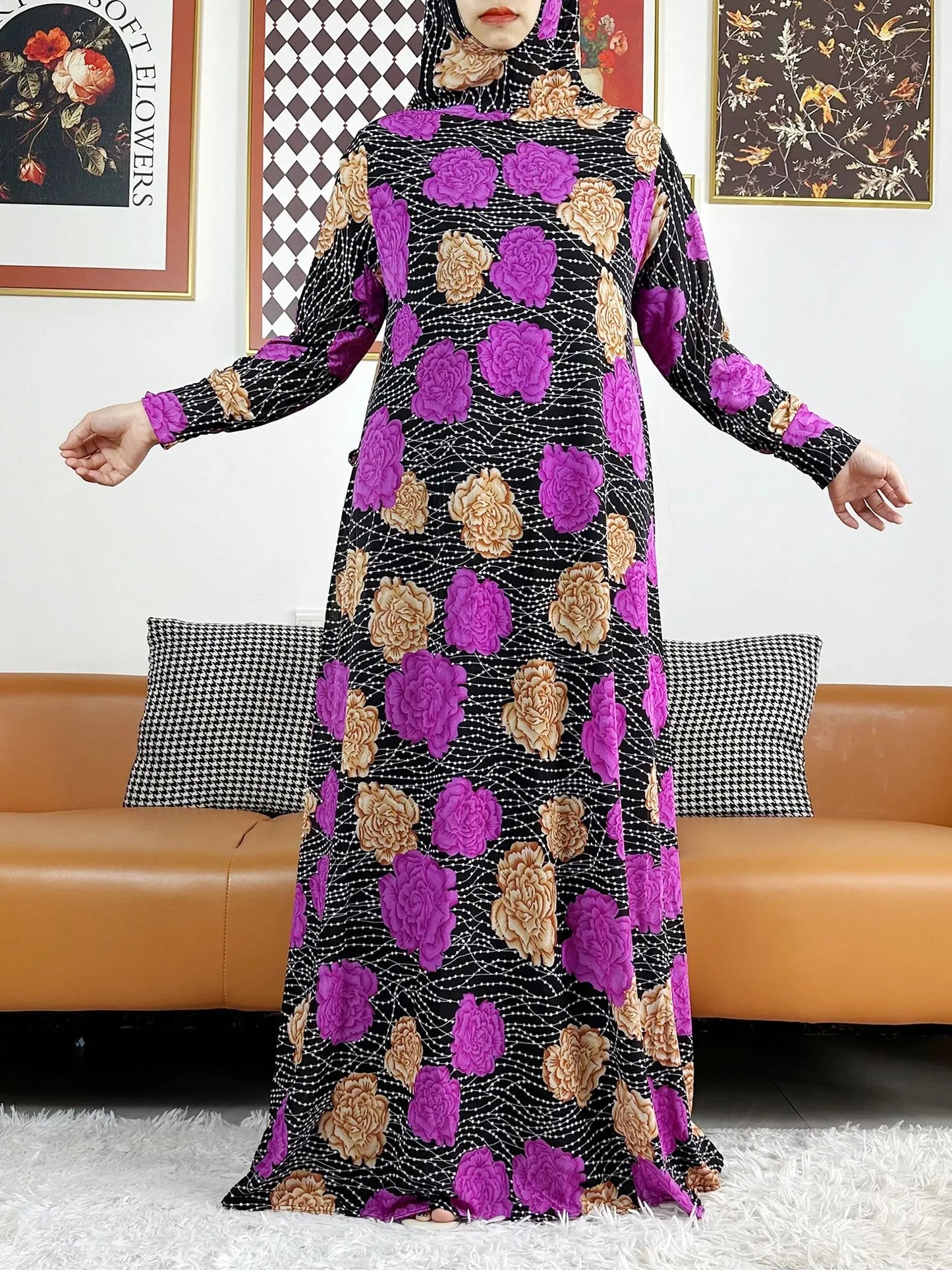 One Piece Set Muslim Young Girls Hooded Hijab Abaya Dress Ramadan Prayer Set Arab Dubai Headscarf Long Robe Islamic Party Gown