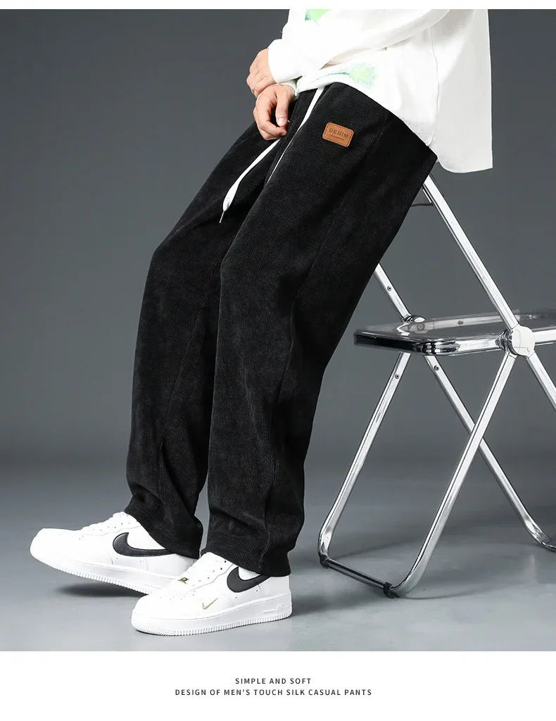 Trendy Corduroy Men's Pants Casual Fleece-Lined Loose-Fit Straight-Legged Sweatpants Autumn Winter High-Quality Foreign Trade