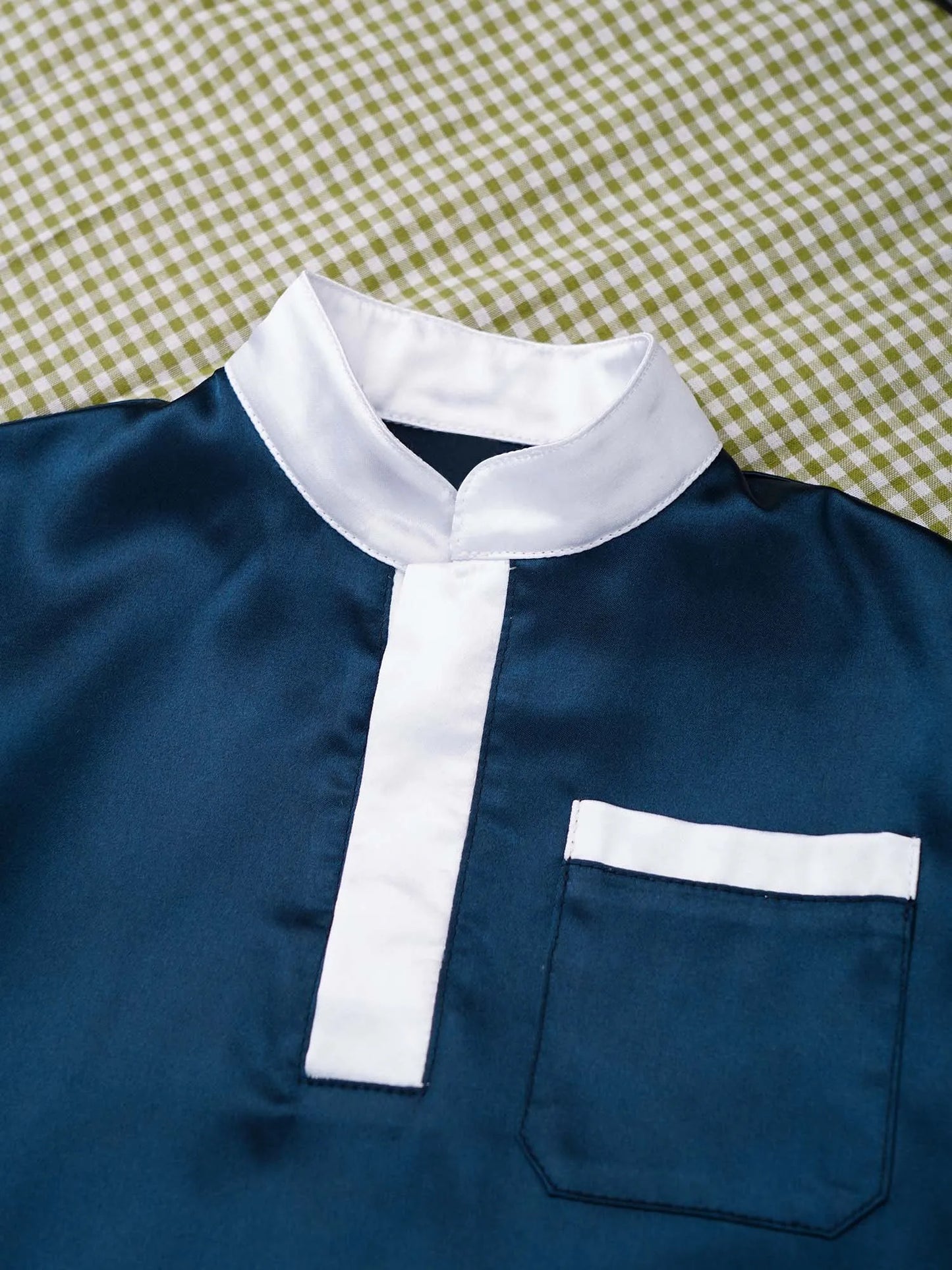 Muslim Baby Boys Robe Ramadan Eid Abaya Stand Collar Short Sleeve Satin Dress Gown with Pocket Arabic Islamic Dubai Kaftan Thobe