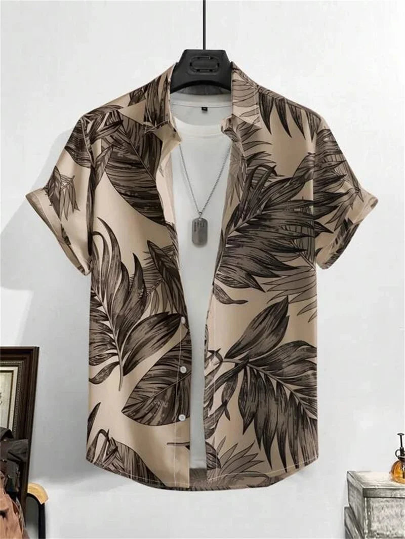 Hawaiian 3D Plant Shirt Men's Beach Vacation Tops Street Leisure Outdoor Clothing Men's Summer Fashion Short Sleeve Shirts