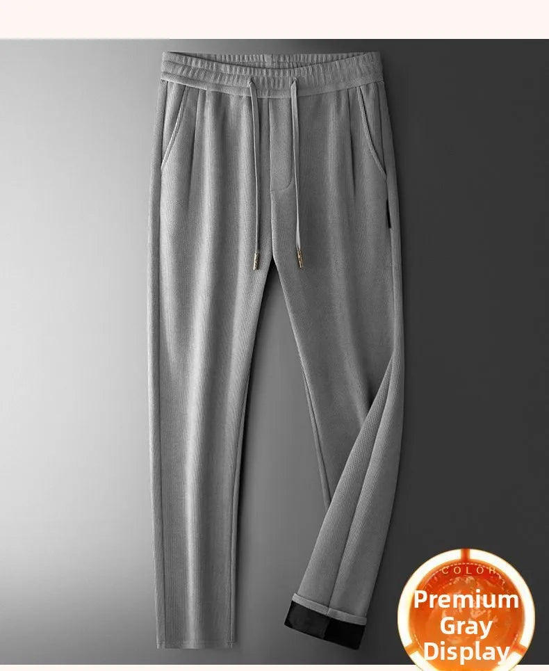 Men's Loose Straight Leg Fleece Lined Thickened Warm Casual Pants Autumn Winter Dad Pants Comfortable Polyester Fiber