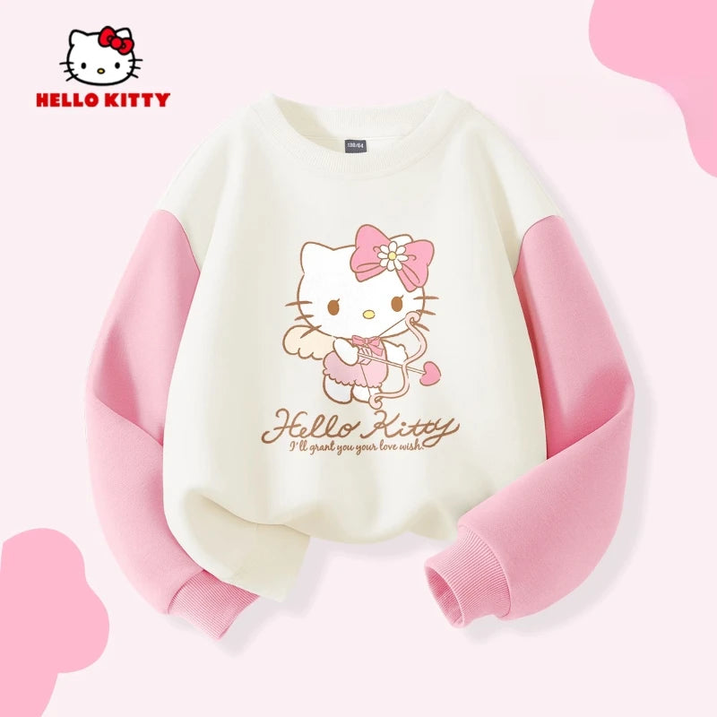 Sanrio Autumn Baby Girls Clothes Set Kid Hello Kitty Printed Sweatshirts Pullover Top & Pants 2pcs Children Patchwork Tracksuit