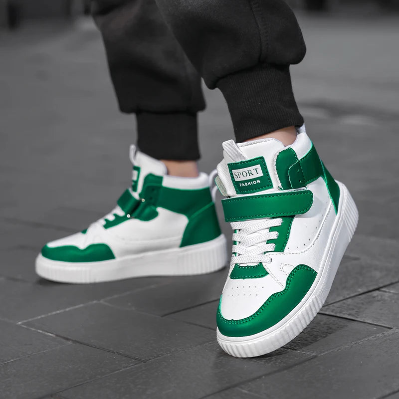 New High Top Childrens Boy Sneakers Outdoor Running Basketball Kids Sports Shoes Non-slip Luxury Pu Leather Boys Sports Shoes