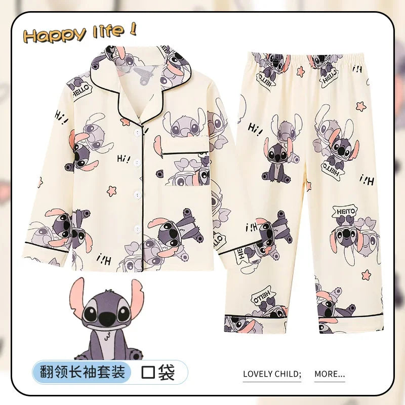 New Children's Capybara Pajamas Set for Spring Autumn Lapel Long Sleeves Girls Boys Loungewear Set For Older Kids Clothes Set