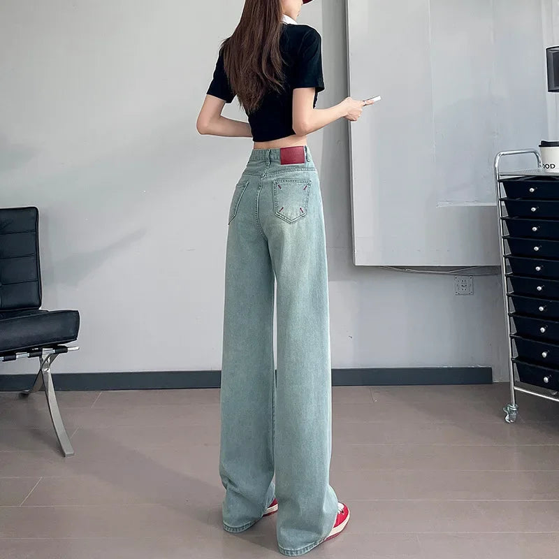 High Waist Loose Fit Short Women's Jeans Straight Leg Wide Leg Denim Pants Summer New Style Embroidery Iceberg Hot Sale Of The S