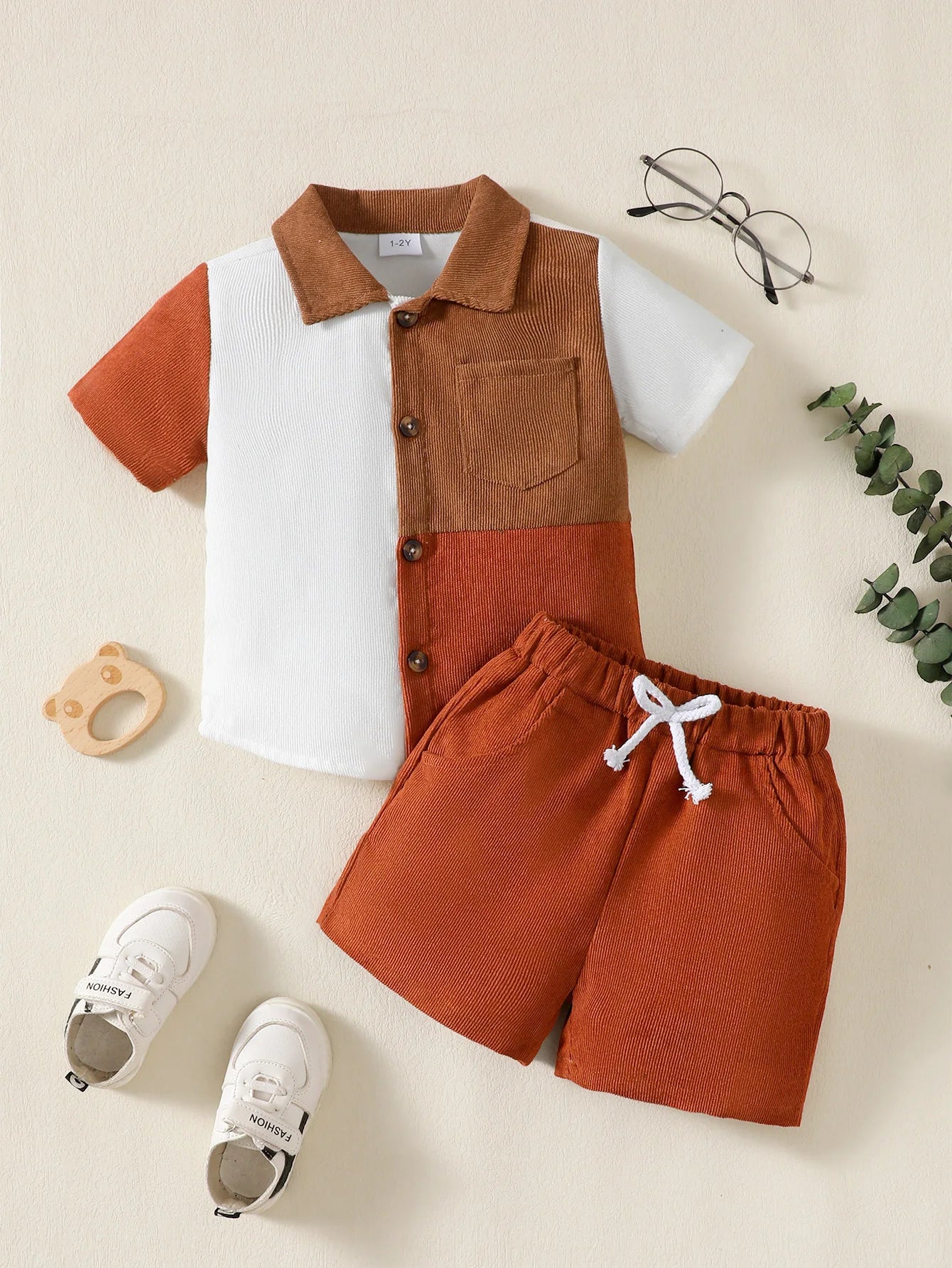 1-6 Year Children Boys' Flip collar Color Blocked Pit Stripe Top+Shorts Fashion 2Pcs /set Sunny  Handsome Boys' Summer Set