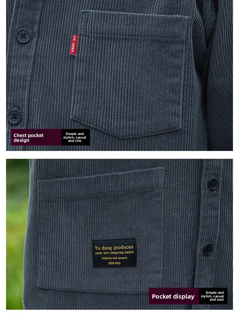 Corduroy Long Sleeve Shirt Casual Slim Fit Youth Multi Pocket Wear Resistant Fashionable Spring Autumn Men's Outerwear