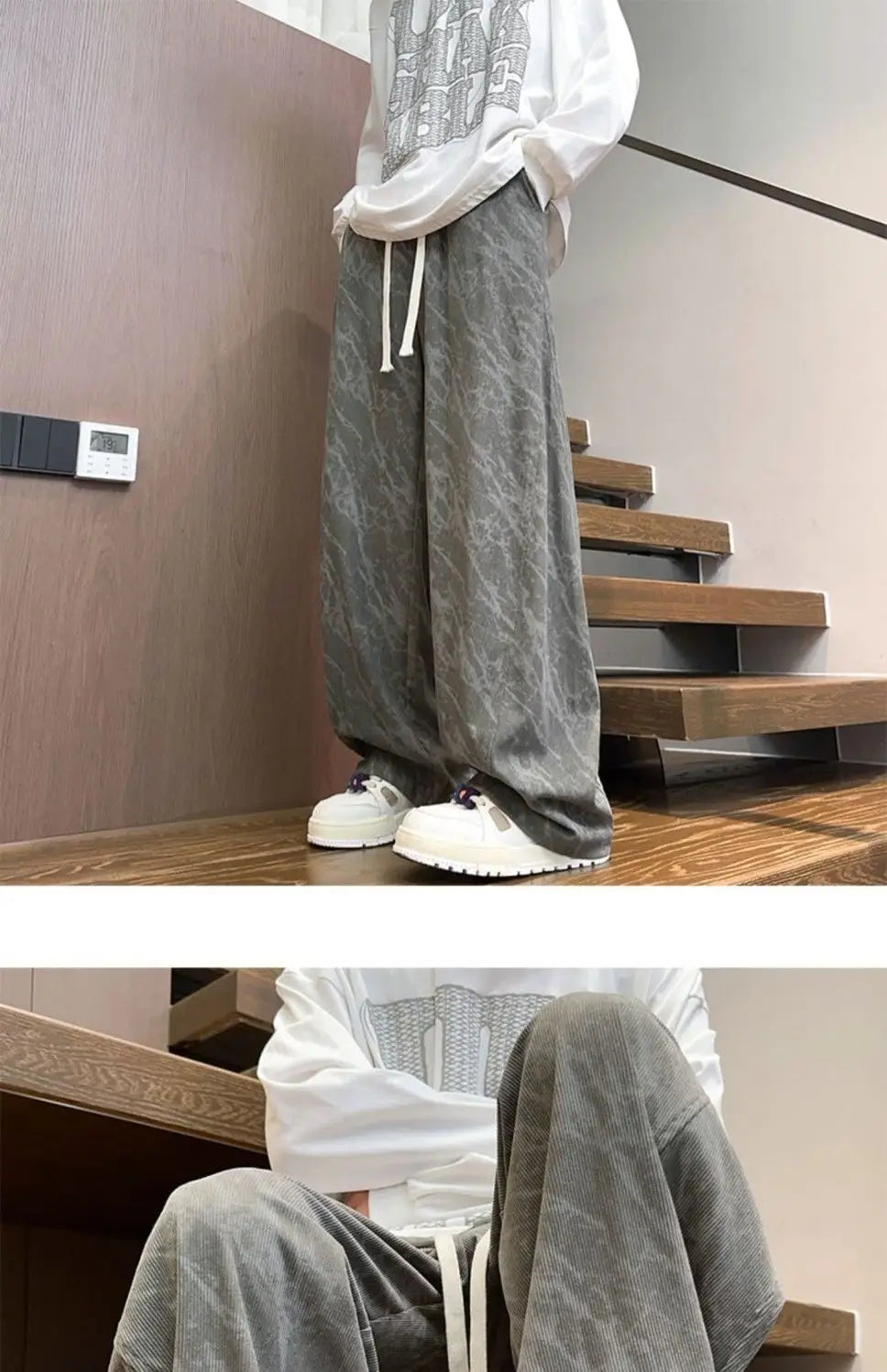 Corduroy Men's Pants Trendy Casual Spor Straight Leg Fce Lined Wide Leg Autumn Winter High Street Cool American Sle