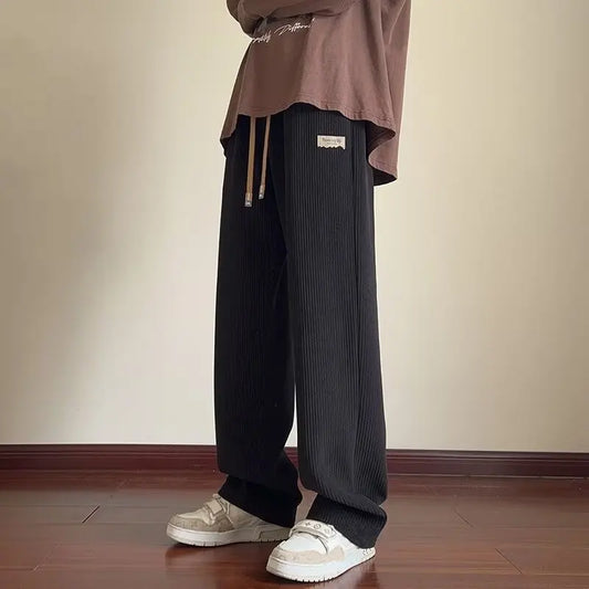 Men's Corduroy Pants Fleece Lined Loose Casual Sports Straight Leg Wide Leg Spring Autumn Vintage Japanese Style Trousers